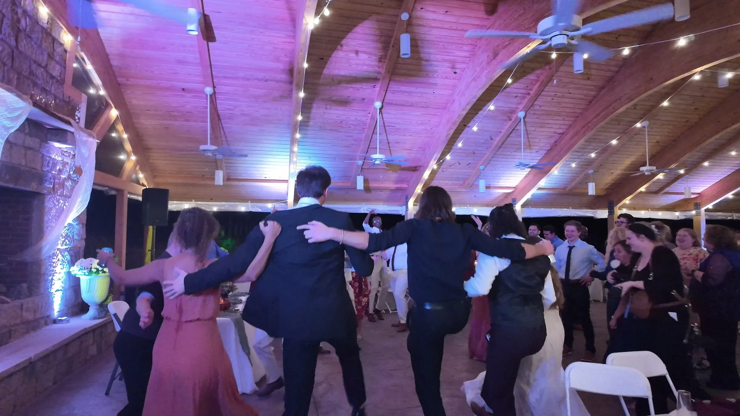 Conga line on the dance floor