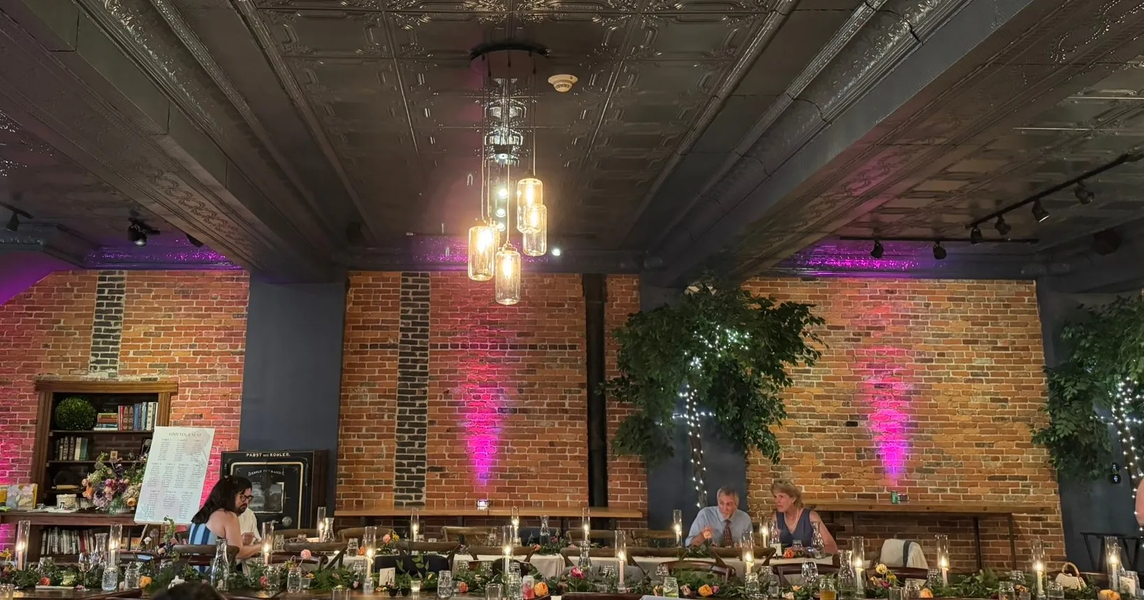 Uplit brick reception room